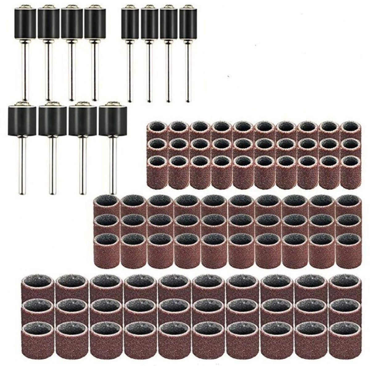 Complete set van 102 schuurringen en schuurdrums voor rotatietools, inclusief 90 schuurringen en 12 schuurdrums voor precisiewerk en houtbewerking
