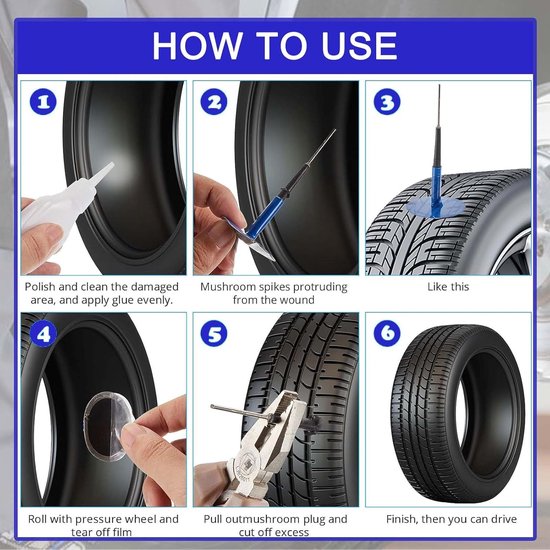 Bandenreparatie Kit - Paddenstoel Plug Set - Band Lekken Herstellen - Natuurlijk Rubber Materiaal - 24 Stuks - Zwart van Merkloos — afbeelding 2