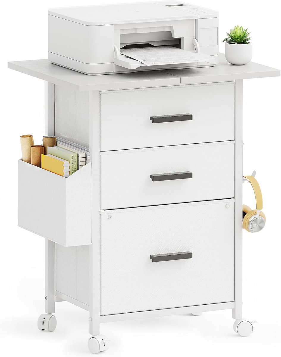 Rolcontainer Archiefkast - Printermeubel Bureaukast - Thuiswerkplek Organiseren - Verstelbare Lade - 56 cm Breed - Wit