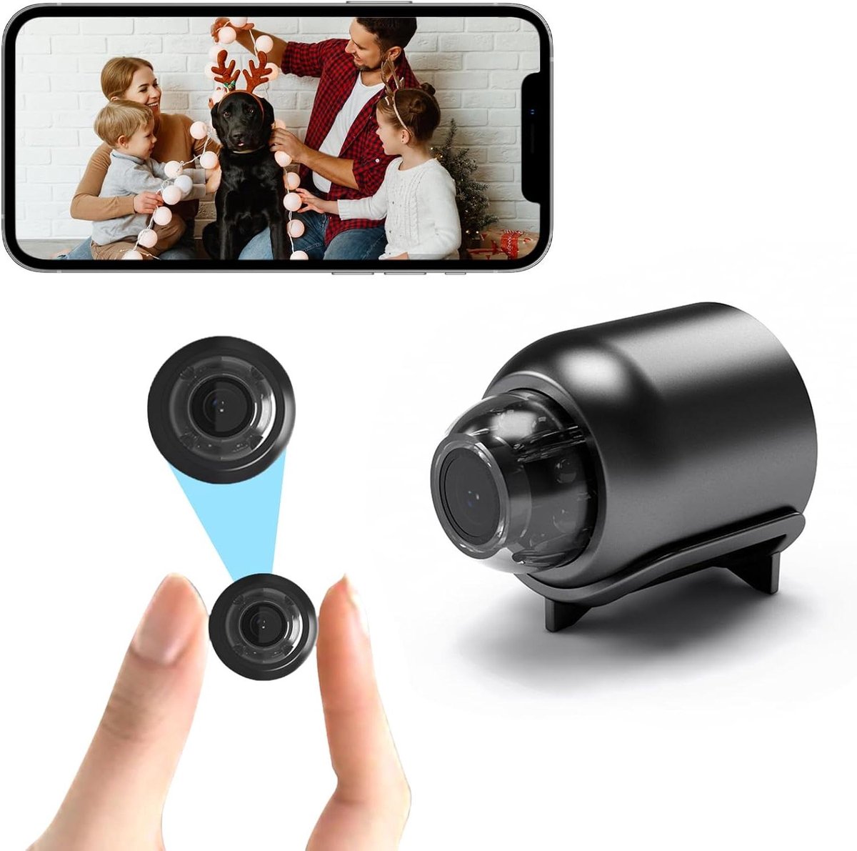 Mini Camera Draadloos - Spionage Camera HD - Thuis Beveiliging - Bewegingsdetectie Nachtzicht - 10 Millimeter - Zwart