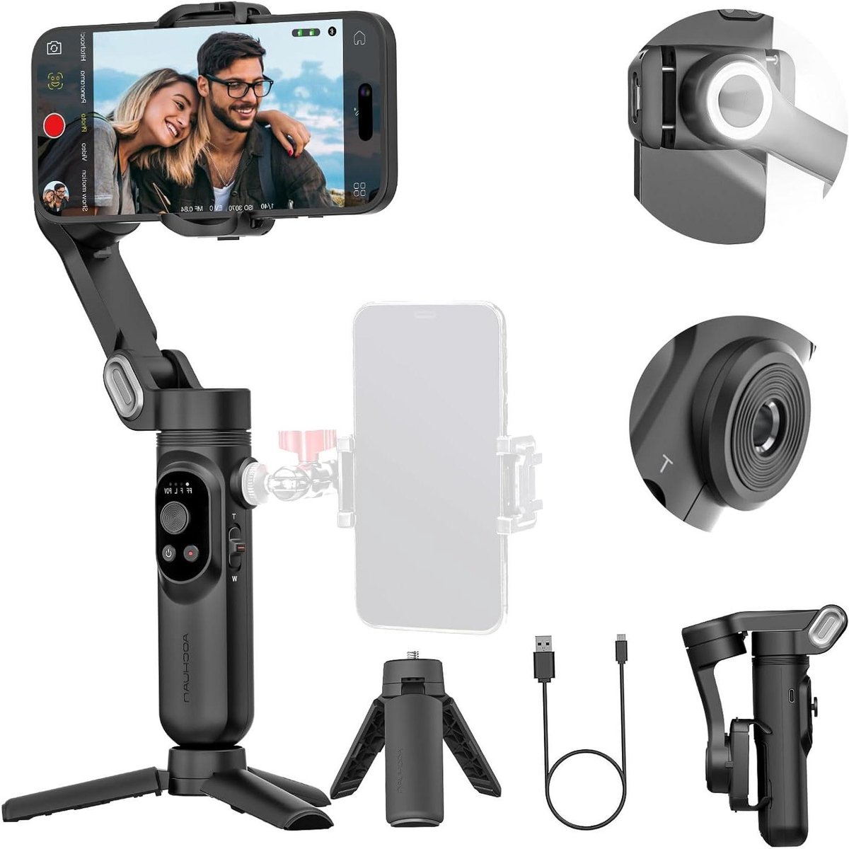Gimbal Stabilisator - Smartphone Stabilisator - Video Opnames Maken - 3-Assige Stabilisatie - Opvouwbaar Ontwerp - Zwart