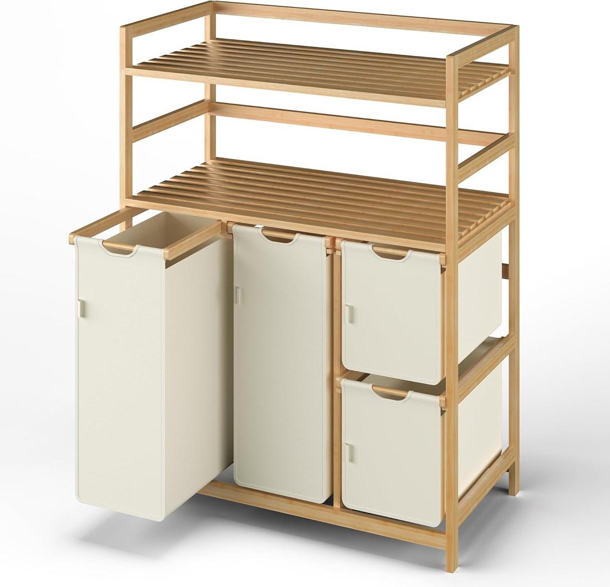 Wasmand Met Vakken Kleding Opberger Sorteren Vuile Was Met Extra Plank 150 Liter Beige