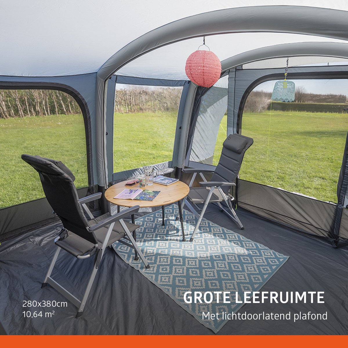 Campout 6 Persoons Opblaasbare Tunneltent Familietent – 3 Slaapcabines – 5000 mm Waterdicht – Grote Leefruimte – Incl. Pomp & Luifel – foto 2