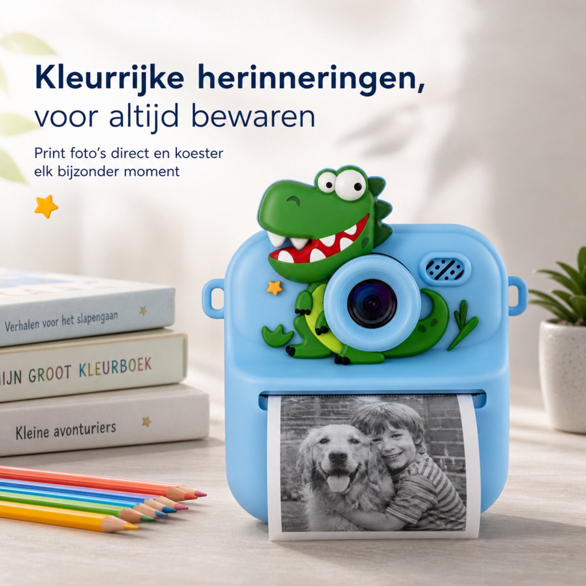 Boncy® Digitale Kindercamera met Foto Printer - Instant Print Kinder Camera - Dinosaurus Fototoestel voor Kinderen Jongens & Meisjes - Digitaal Kindercamera's Speelgoed - Dino Fotocamera 48MP - Fotoprinter Speelgoedcamera Pocket Printer Blauw – foto 5