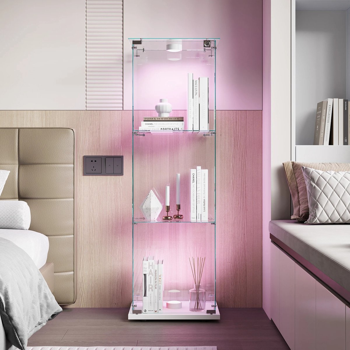 Archi Glazen Vitrinekast - Displaykast met LED Verlichting – 1 Deur – 3 Planken – Voor Verzamelobjecten – 123 x 40 x 35 cm