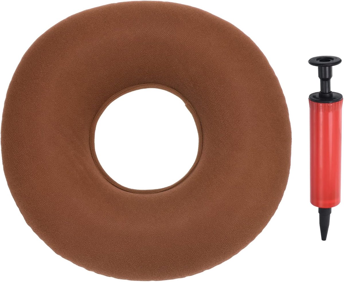 Opblaasbaar zitkussen, draagbaar donutkussen, zitkussen met rug- en lendensteun, geschikt voor rolstoelen, bureaustoelen en ligstoelen