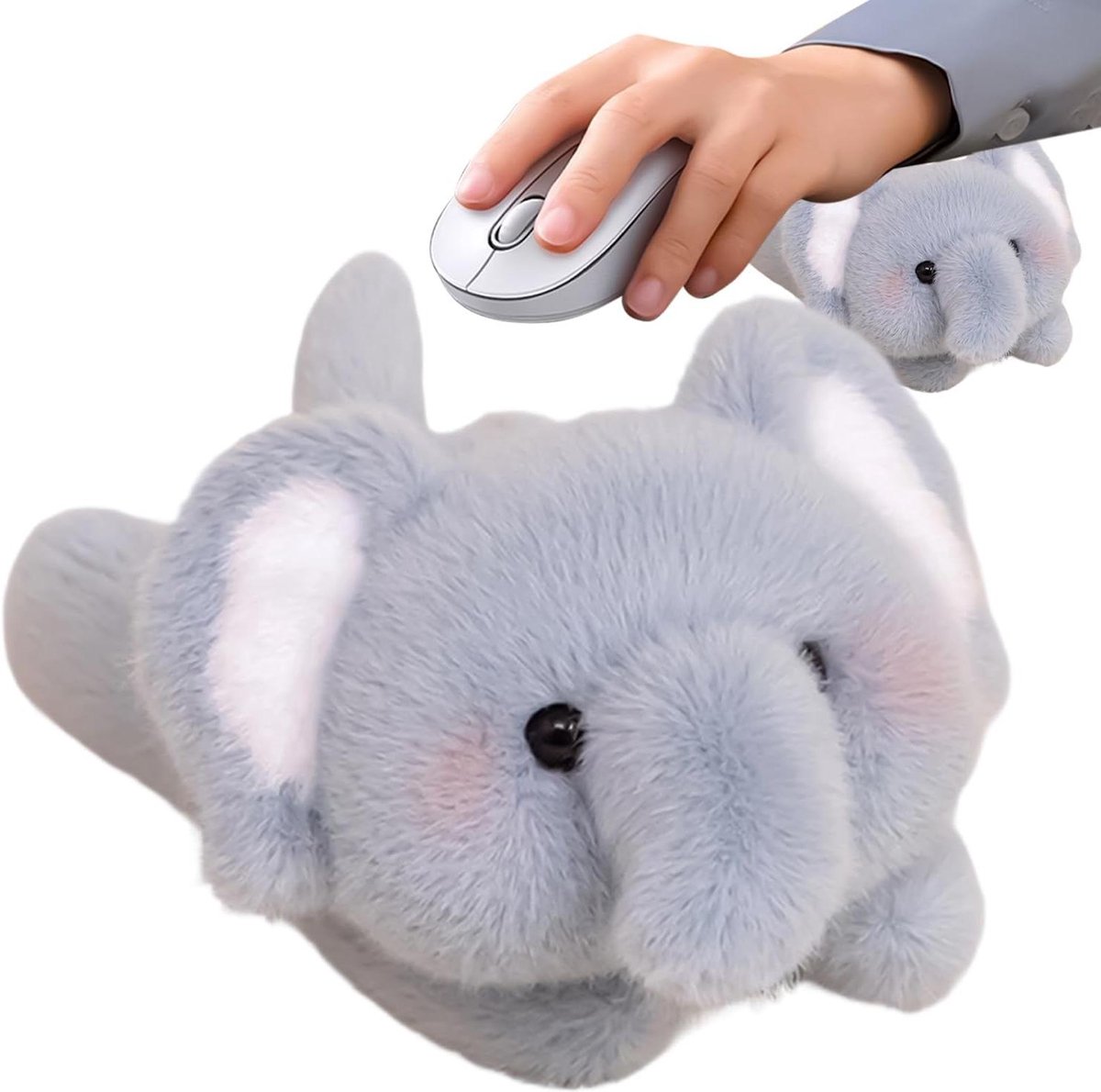 Pluche Olifant - Zacht Speelgoed - Decoratie Bureau - Ergonomische Polssteun - 15 x 13 x 10 cm - Grijs