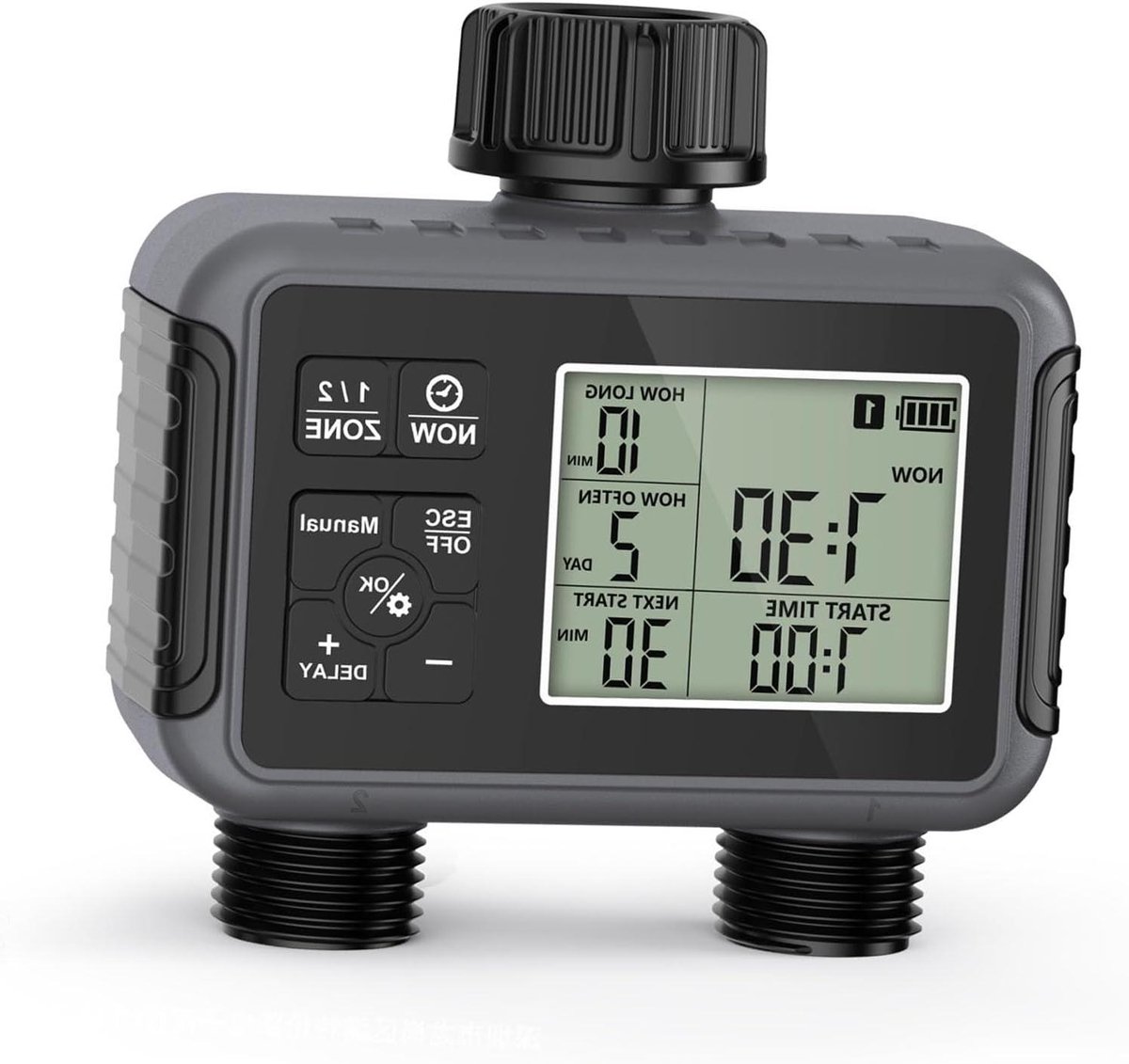 Slimme Irrigatietimer - Automatische bewatering - Gazon sproeien - Dubbele uitlaat - 3/4 Inch - Zwart
