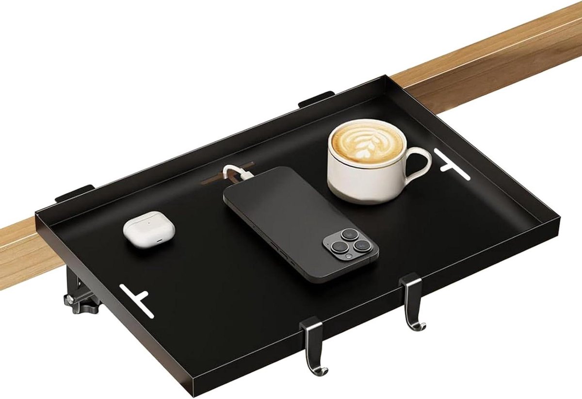 Nachtkastje - Bedplank - Spullen Bijden Hand - Opklapbaar Ontwerp - 32x23.5x2 cm - Zwart