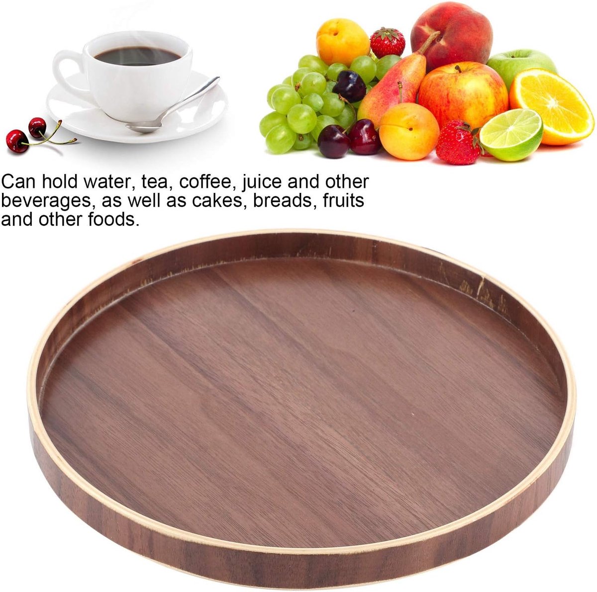 Rond Dienblad - Houten Serveerschaal - Ontbijt Serveren - Verhoogde Rand - 30 cm - Walnoot — cadeau in Koken & Dineren - foto 4