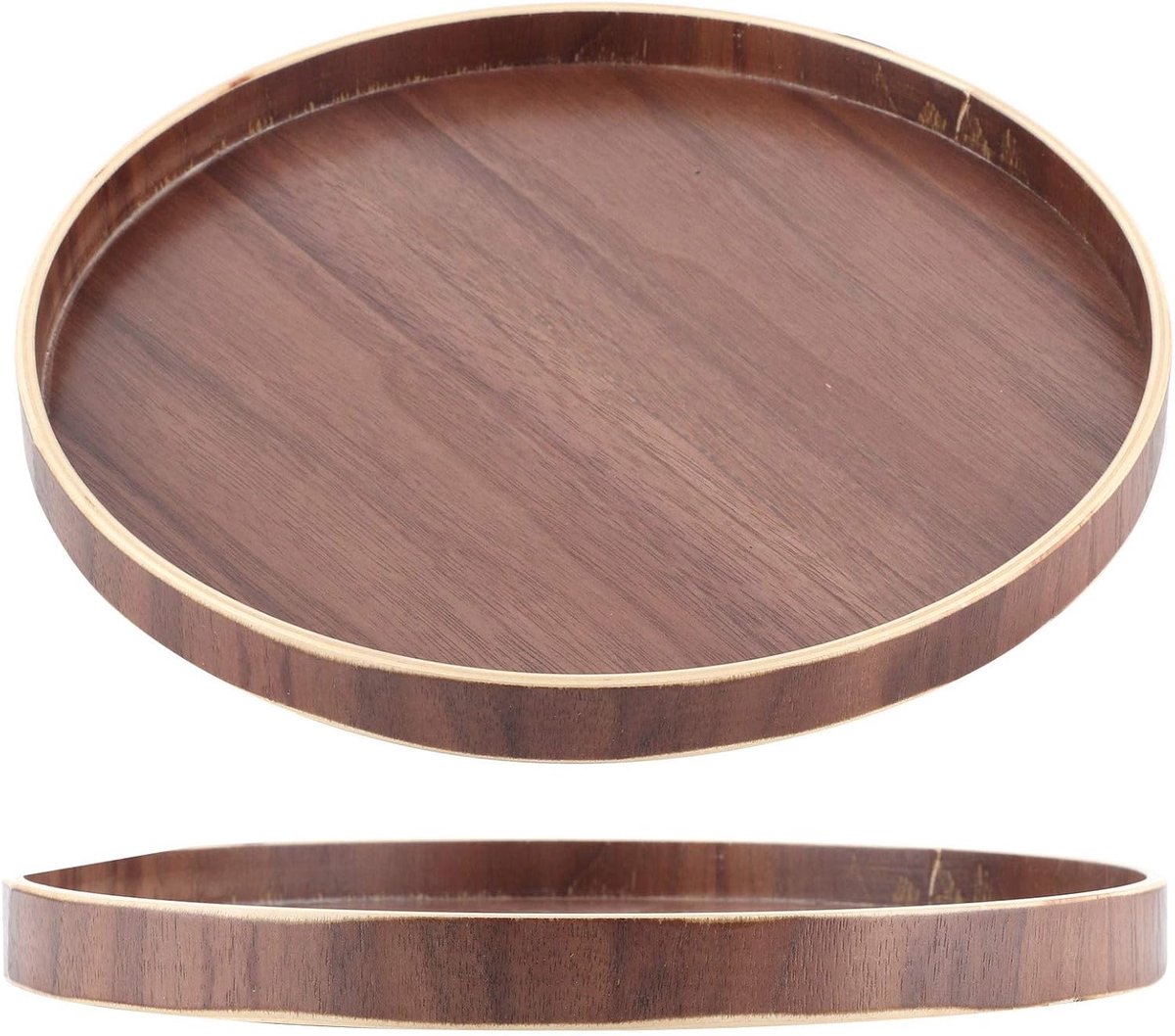 Rond Dienblad - Houten Serveerschaal - Ontbijt Serveren - Verhoogde Rand - 30 cm - Walnoot — cadeau in Koken & Dineren - foto 5