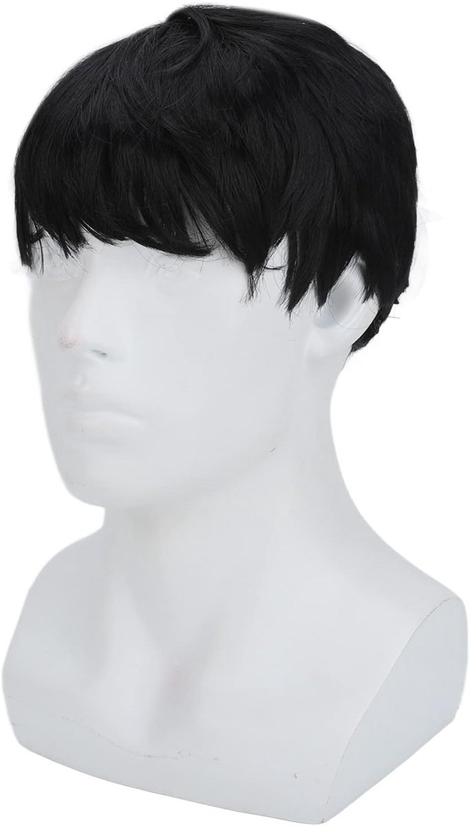 Fluffy Korte Peruk voor Mannen, Ademend en Knipbaar, Perfect voor Feestjes en Dagelijks Gebruik (Zwart)