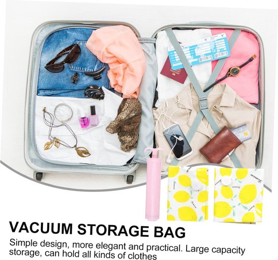 Kleding Opbergzakken - Vacuüm Zakken - Ruimte Besparen - Inclusief Handpomp - 80x60cm - Geel — afbeelding 5