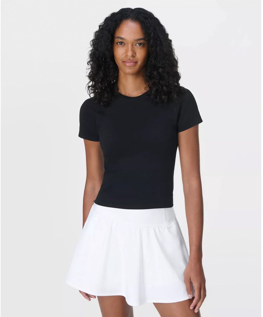 Sweaty Betty Athlete Crop Seamless Workout T-Shirt ZWART - Maat L