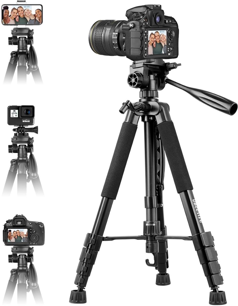 SVGCommerce - Camera Tripod - Mobiele Telefoonhouder - Verstelbaar tot 188cm - Zwart - Compatibel - Ideaal voor Fotografie en Vloggen
