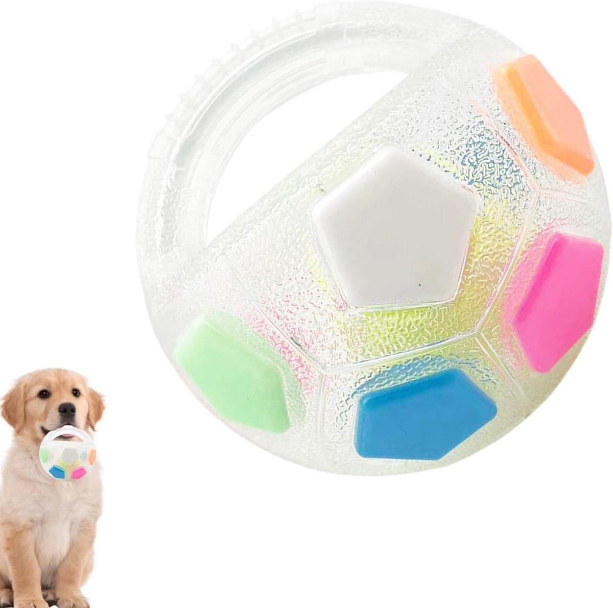 Honden kauwspeeltje - Interactieve bal - Tandverzorging hond - Met ingebouwd geluid - 18 cm - Transparant
