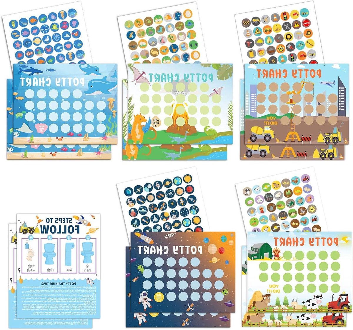 Zindelijkheidstrainingskaarten - Beloningskaarten - Potjestraining Kind - Interactief Ontwerp - 17 Stuks - Multi