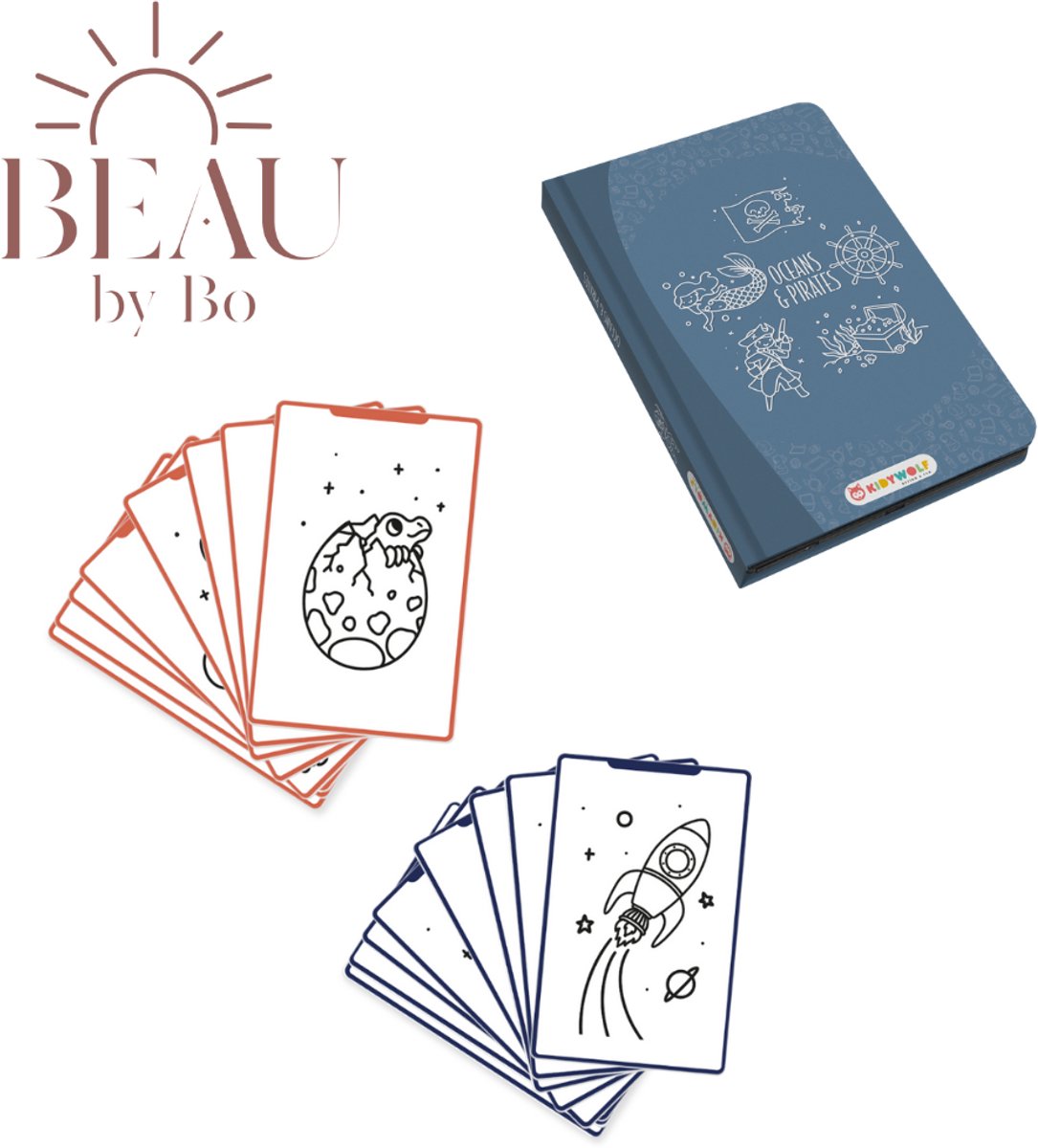 BEAU by Bo Kidywolf Kidydraw Mini Tekenboek met LCD-scherm Oceanen en Piraten + Refill Galaxy & Dinosaurussen