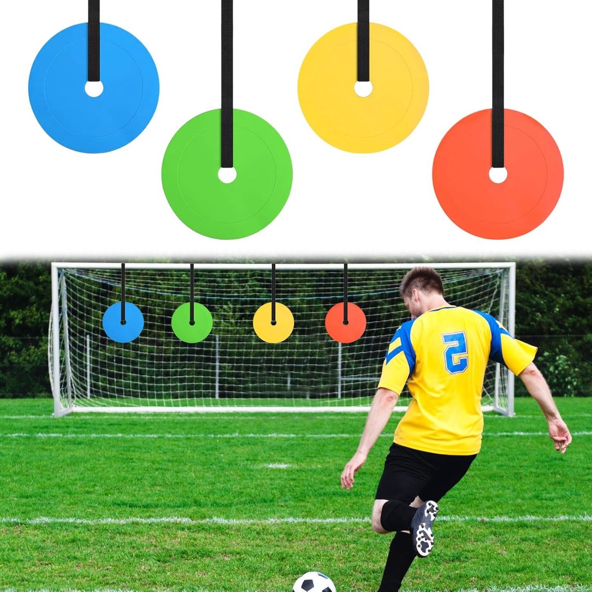 Voetbaldoelen Set van 4 Stuks met 15 cm Schijven en Net - Verstelbare Doelen voor Verbetering van Nauwkeurigheid en Mobiliteit in Voetbal, Hockey en Honkbal