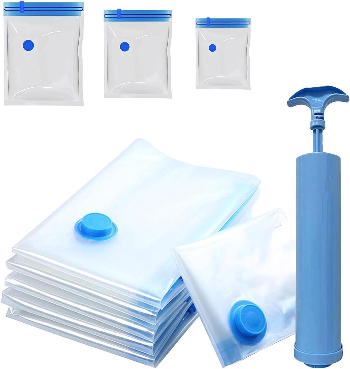 Vacuümzakken - Reisorganisatie set - Kleding opbergen - Met handpomp - 10 stuks - Transparant