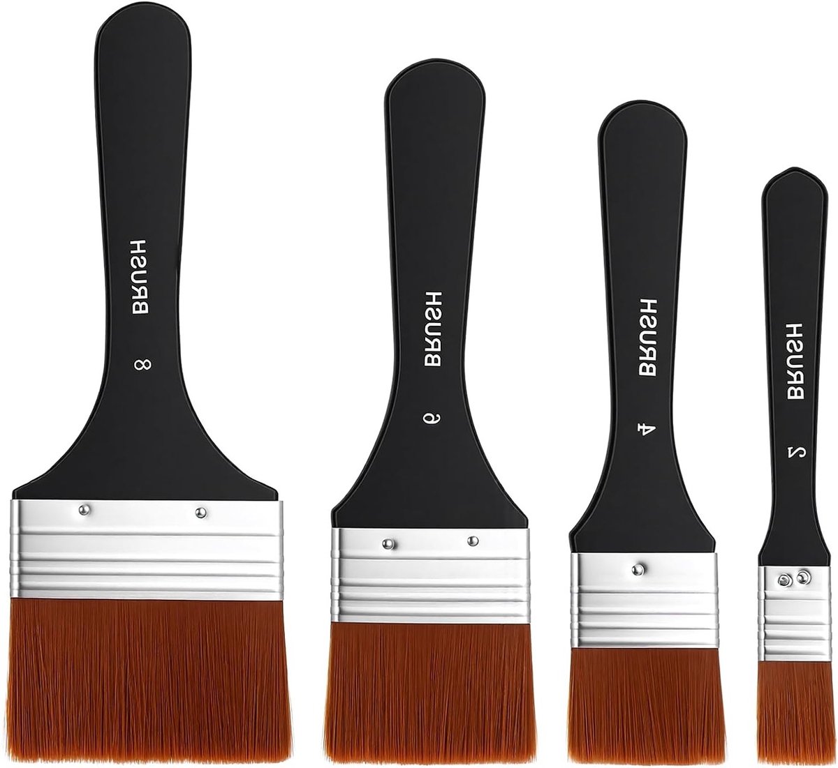 Set van 4 platte kwasten voor aquarel en acrylverf, ideaal voor schilderen met olie en gouache, inclusief houten handgrepen van 2/4/6/8 cm