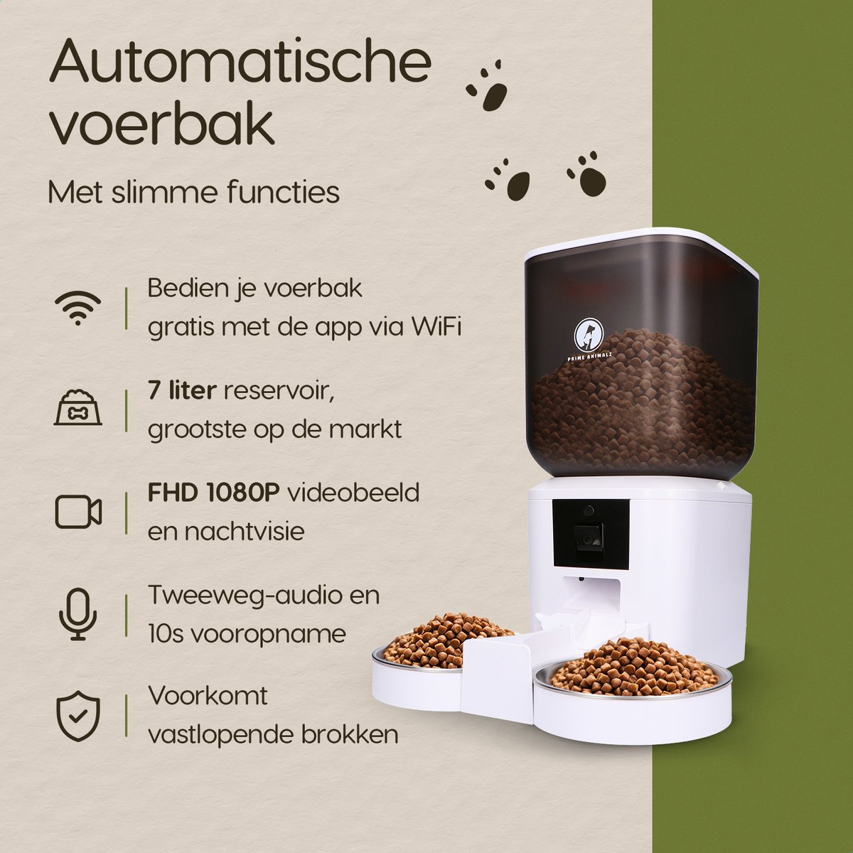 Prime AnimalZ Automatische Voerbak 7L Wit met Camera - afbeelding 2