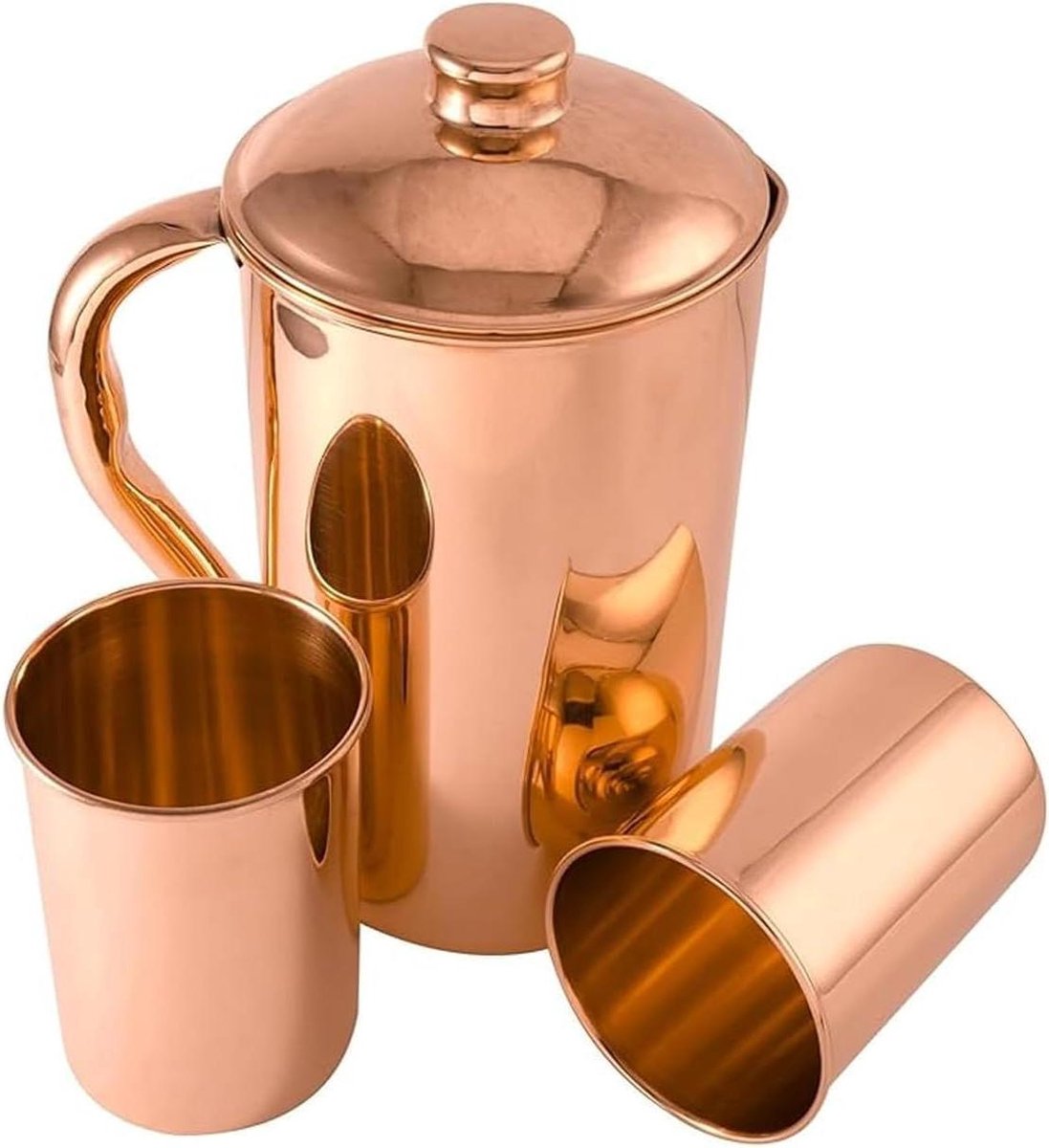 Koperen Waterkan - Set Mokken - Gezond Leven - Traditioneel Ayurveda - 1.5 Liter - Koper