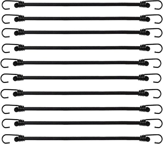Set van 10 Mini Rubber Touwbanden met Haken voor Bagage, Tent en Zeilbevestiging - Ideaal voor Kamperen en Outdoor Activiteiten