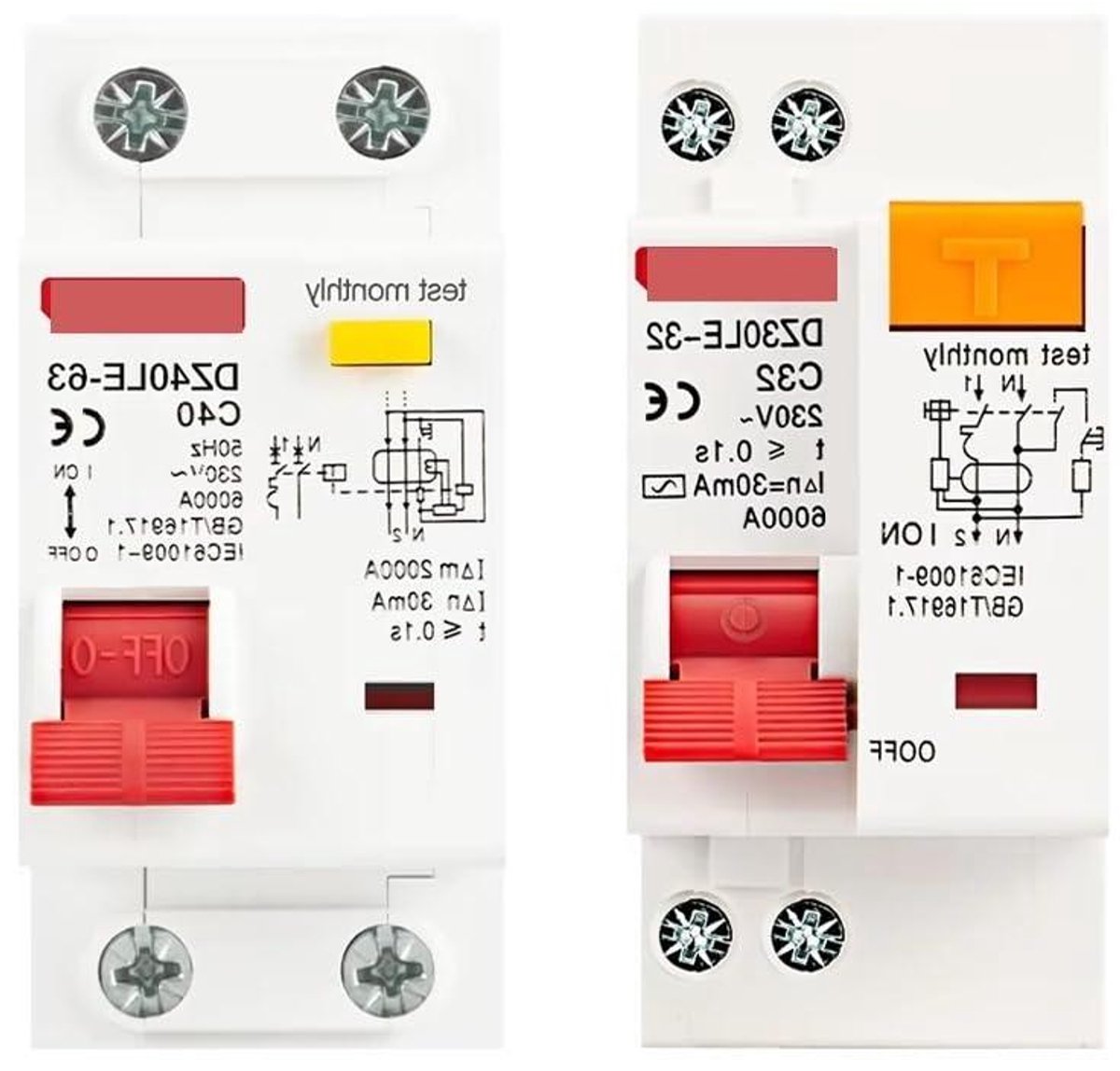 Stroomonderbreker - Aardlekschakelaar RCBO - Circuit Beveiliging - Hoge Gevoeligheid - 63A - Wit