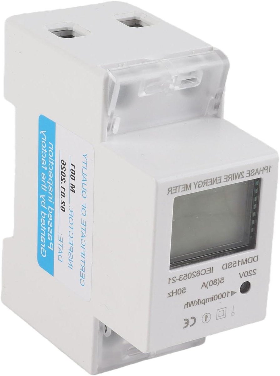 Energiemeter - Stroommeter KWh - Energieverbruik Meten - Nauwkeurig LCD Display - 35mm DIN Rail - Grijs