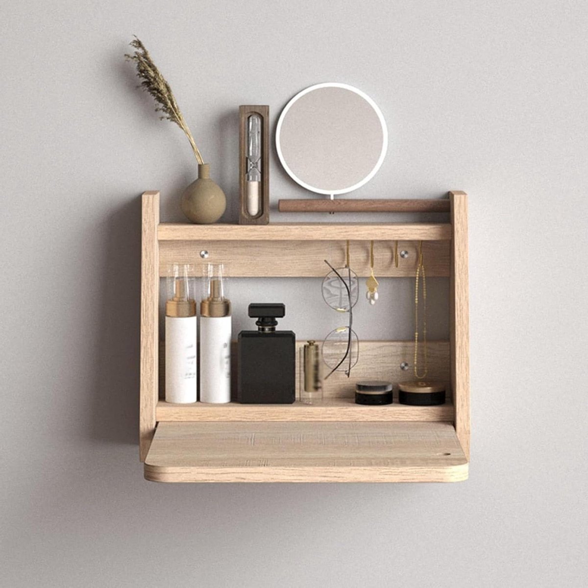Zwevende Kaptafel - Make-up bureau - Ruimtebesparend Nizen - Met Spiegel - 60 cm - Houtkleur