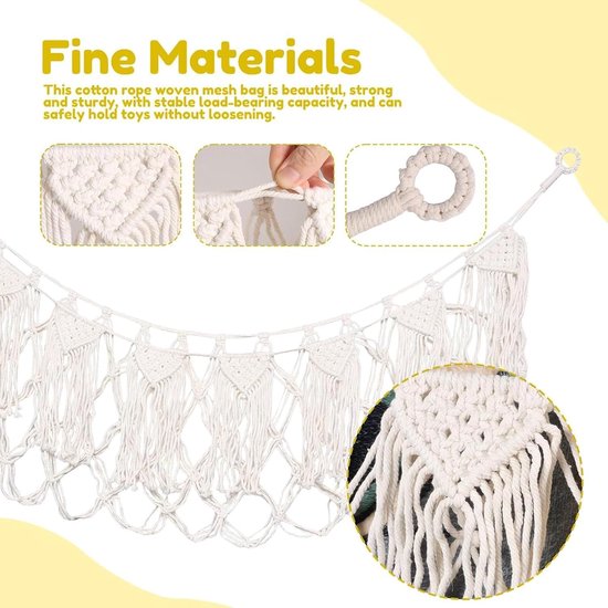 Knuffel Opberg Net - Speelgoed Organizer - Kinderkamer Inrichten - Handgemaakt Boho Uiterlijk - 150x40 cm - Wit — afbeelding 5