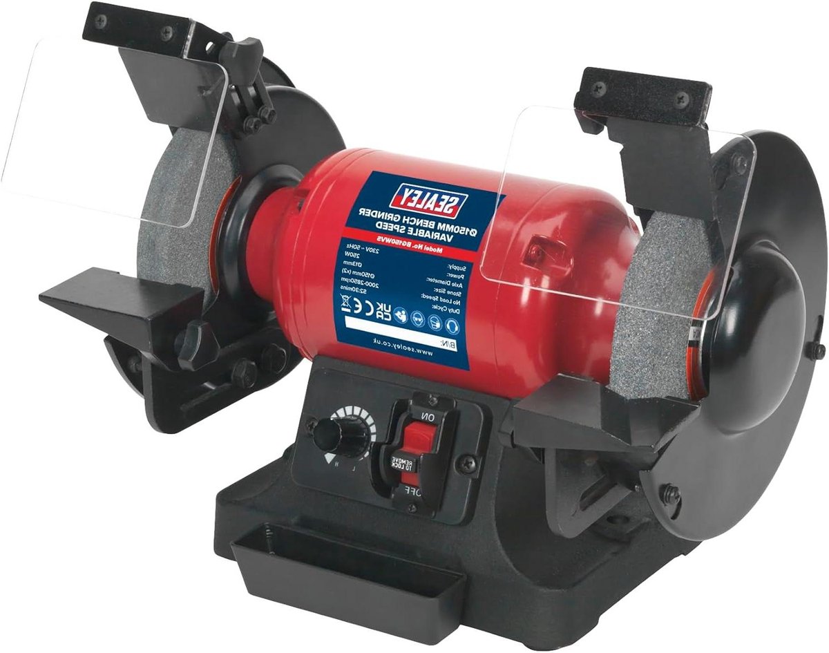 Tafel Slijpmachine - Metaalbewerking Slijper - Metaal Slijpen - Variabele Snelheid - Ø150 mm - Rood