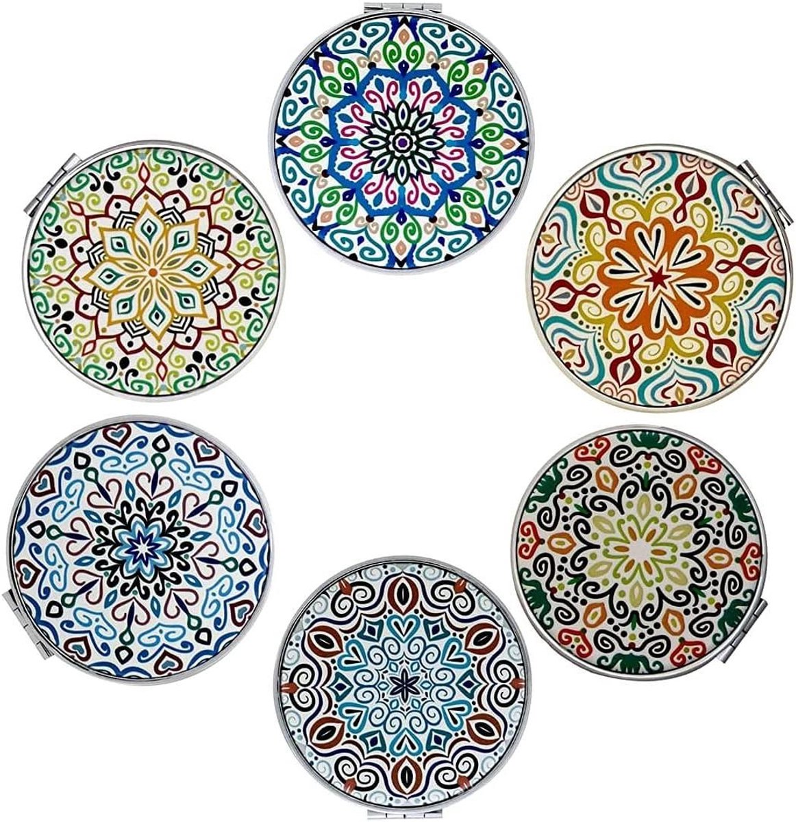 Compacte Spiegels - Zakspiegels Set - Make-up Bijwerken - Dubbelzijdig Vergroting - 6 Stuks - Mandala Ontwerp