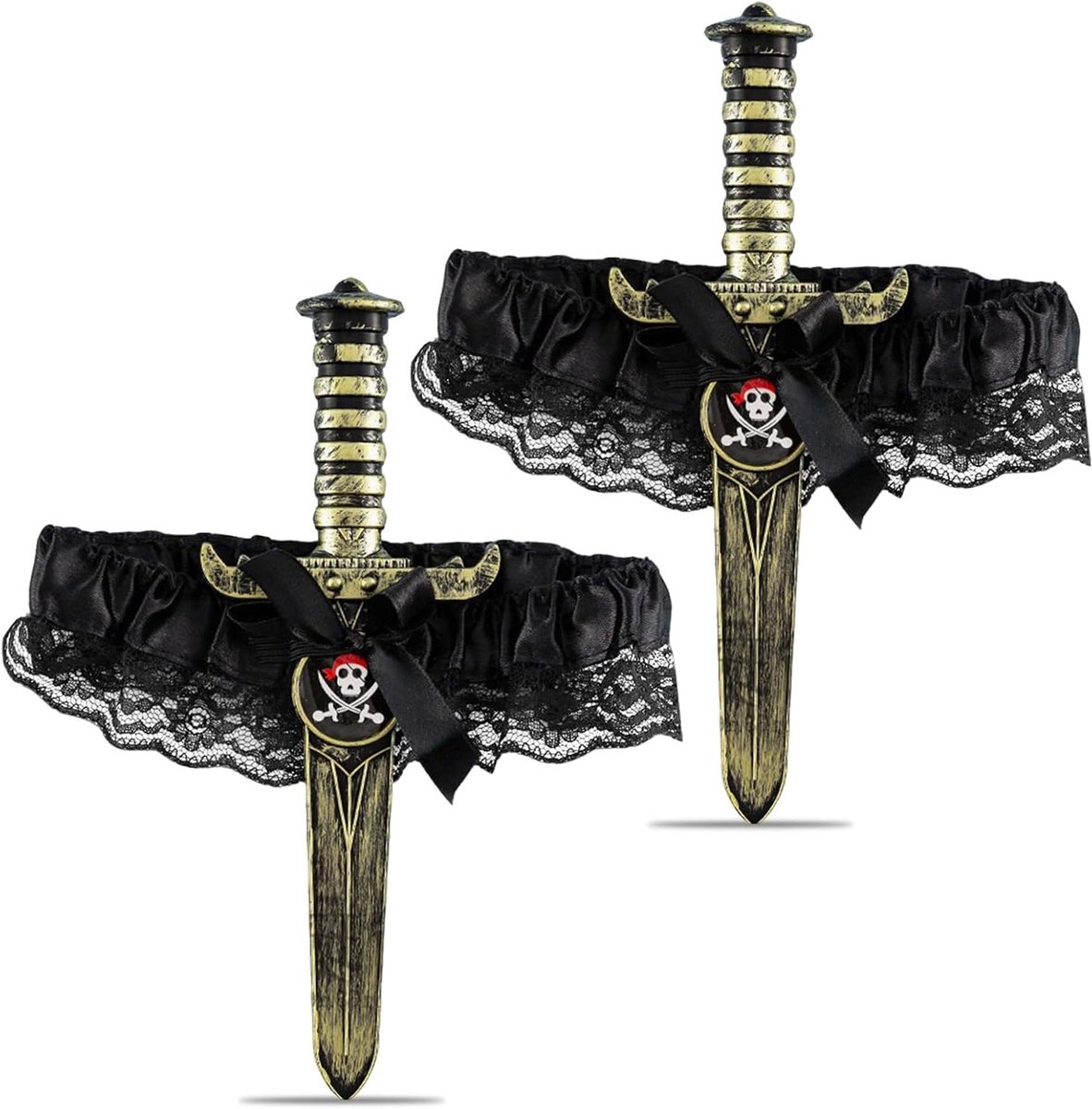 Verstelbare Zwart Garter Set met Strik en Zwaard voor Piratenkostuum, Feest, Carnaval en Halloween Accessoires