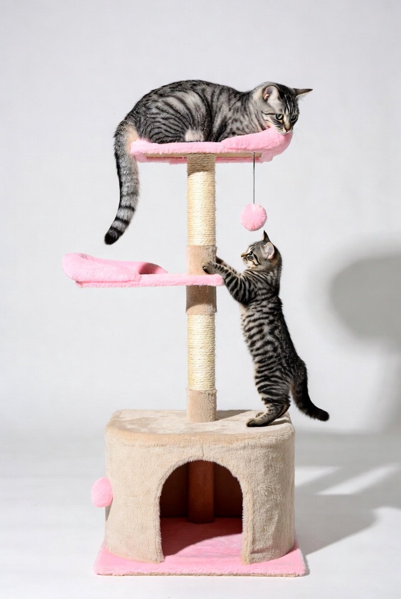 Luxe Kattenboom met Krabpaal, Klimrek en Comfortabel Pluche Rustplatform – Kattenmeubel met Sisal Krabpalen en Slim Instapontwerp – 50×35×80 cm – Ganeey