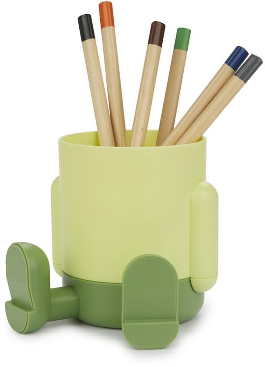 SPHProducts - Pennenhouder - Origineel design - Groen - Kunststof - Twee vakken - Leuk voor thuis of op kantoor - Decoratief en functioneel