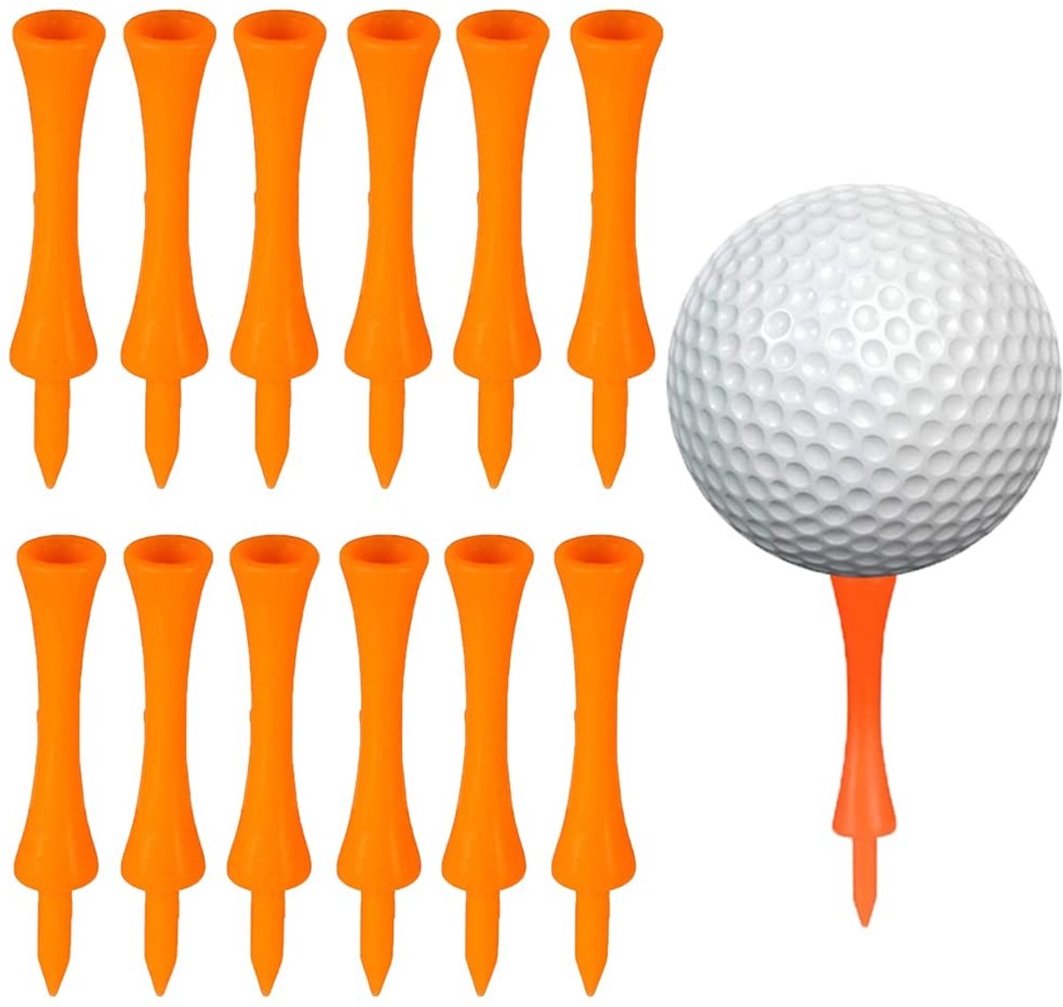 Dailygoods- Golftees 70 Stuks 70 mm - Kunststof - Herbruikbaar - Oranje - Lichtgewicht - Trapeziumvormige Structuur - Golfthee