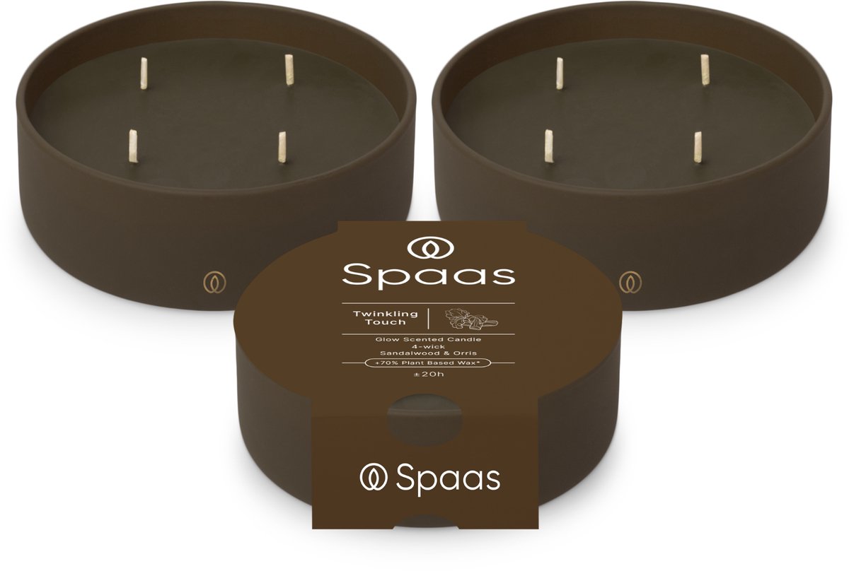 Spaas Glow Geurkaars in glas - Set van 3 kaarsen - Sandelhout en Irisolie - circa 20u - Tw