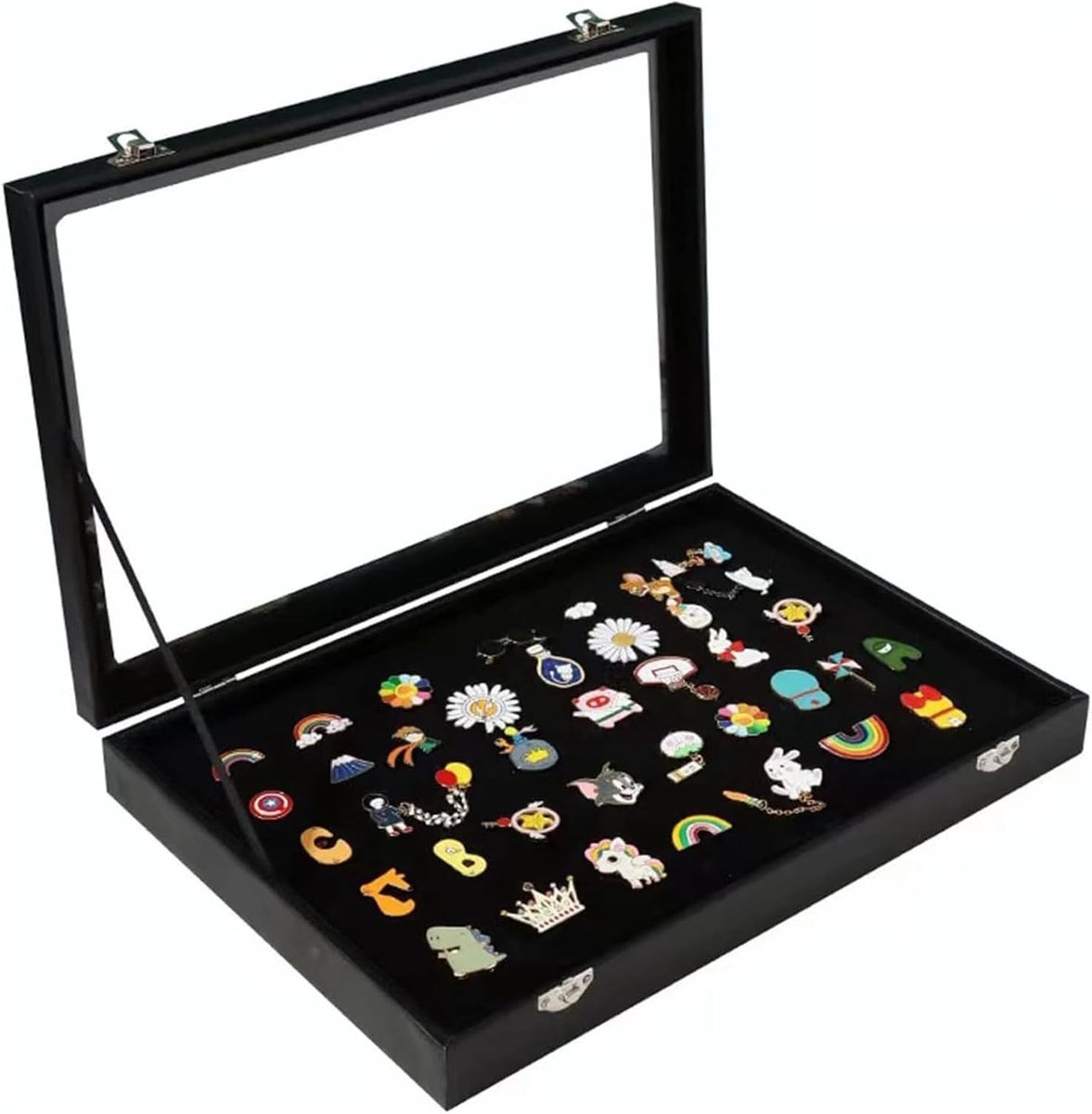 SnelShoppen - Anstecknadel Display Case 28x20cm - Medailles, Badges, Sieraden, Dichte en Stofvrije Oplossing - Transparant Acryl, Velours Voering, Per