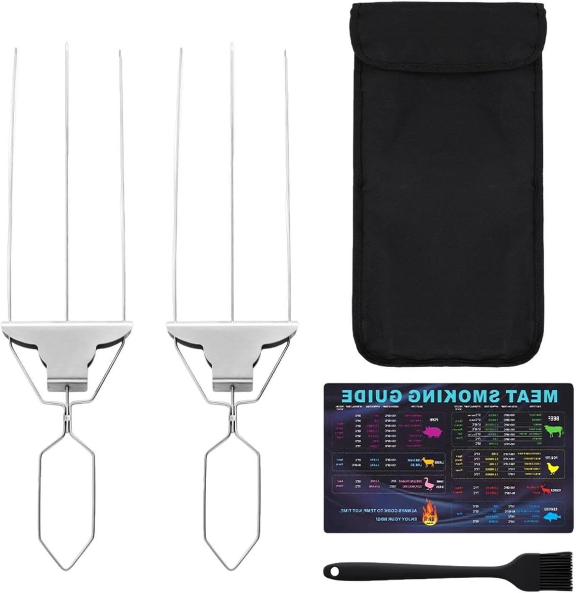 Grillspiezen Set - Platte Afduwschuif - Buiten Koken - 3-Tands Ontwerp - 38 cm - Zilverkleurig