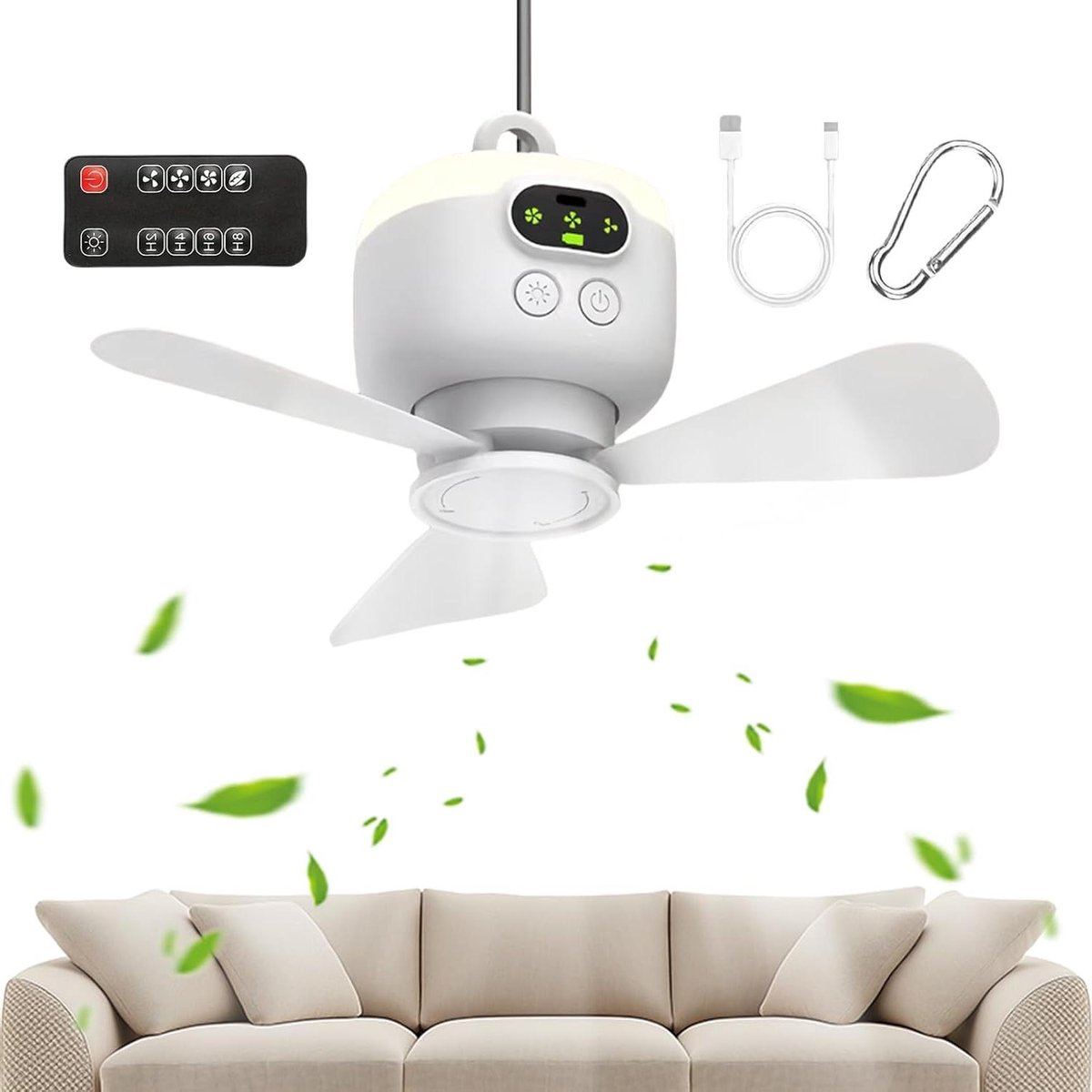 Draagbare Plafondventilator - Draadloze Ventilator - Kamperen en Buiten - Afstandsbediening - 25 cm - Wit