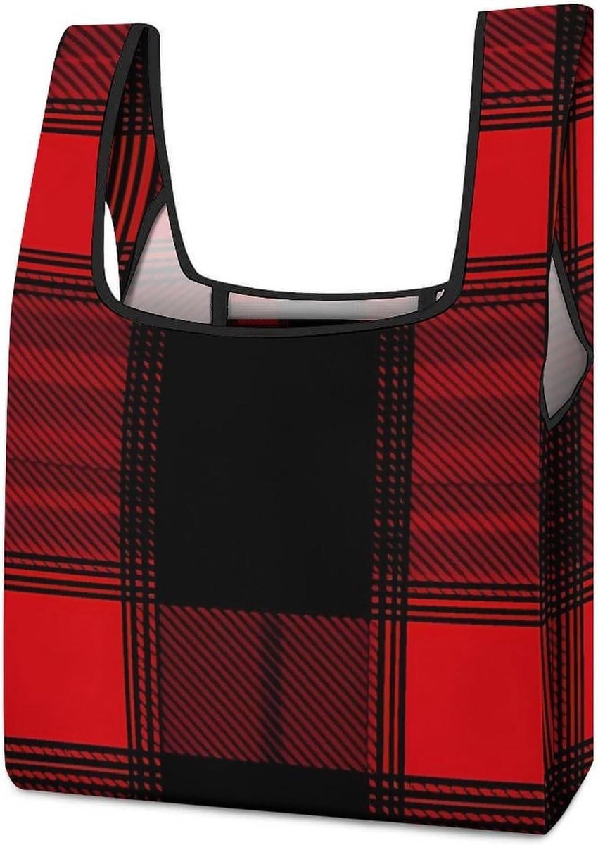 Tartan Shopper Tas - Geruite Tote - Boodschappen Doen - Waterdicht Polyester - 42 x 62 cm - Rood