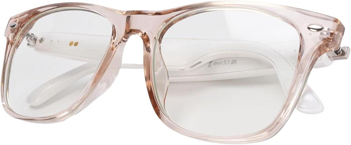 LICAEVEY AI Translation Smart Glasses, Bluetooth -bril met 144 Taal en Accenten, IP65 Waterdichte Blauwlichtfilterlenzen, Aanraakbediening, voor Reisv (Roze en wit frame)