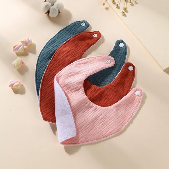 Uposao Baby Bibs Absorbent Triangle Cloth Pack of 3 Soft Absorbent Muslin Neckerchiefs with Push Button Triangle Baby Towels Gift for Boys and Girls — afbeelding 2