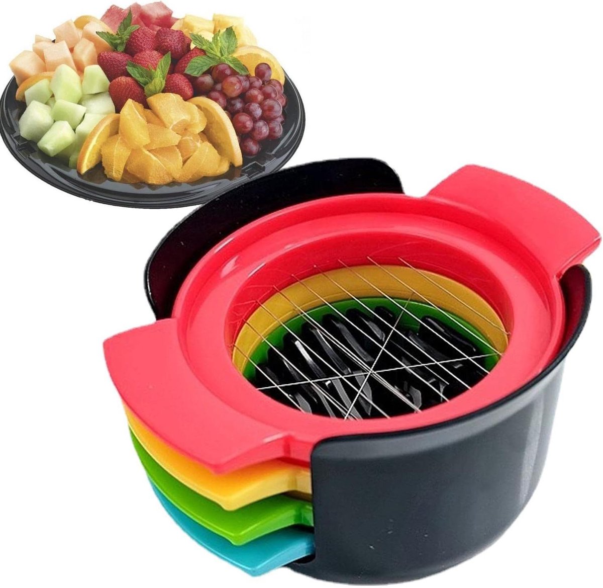 Eiersnijder - Fruit snijder - Maaltijden bereiden - Roestvrij staal - 4-in-1 - Grijs
