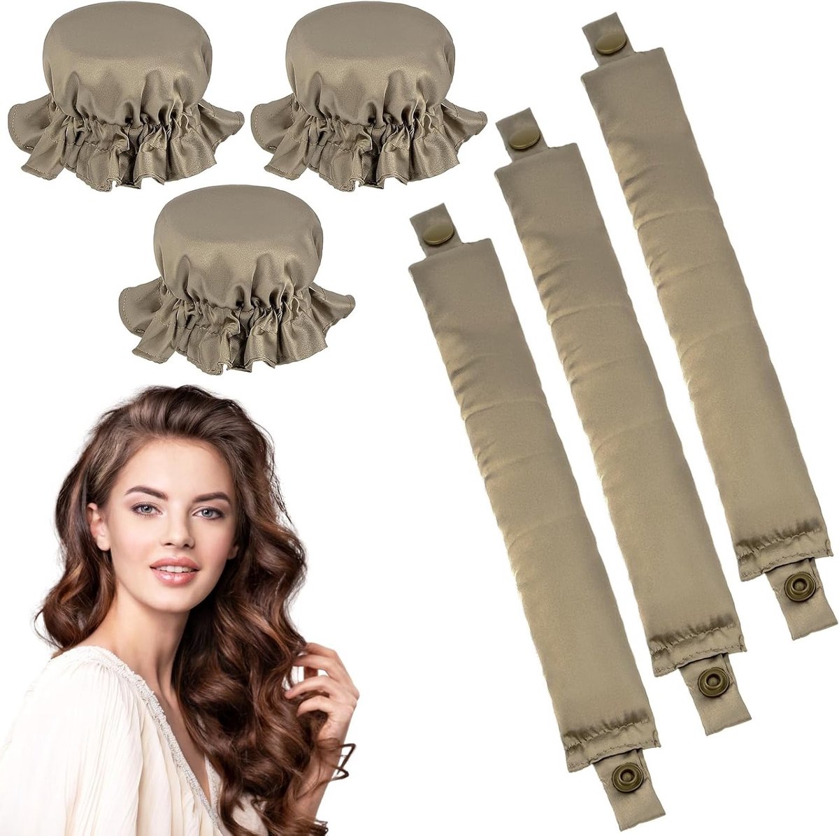 Curls zonder hitte, 3-delige set met antislip haarrollers voor kort, gemiddeld en lang haar, ideaal voor zelfgemaakte nachtcurls in luxe zwart en goud