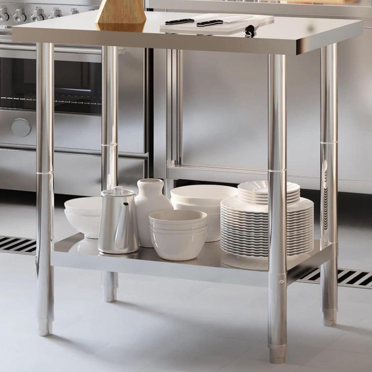 Keuken Werktafel - Rvs Tafel - Voedselbereiding - Dubbele Plank - 82.5x55x85 cm - Zilver