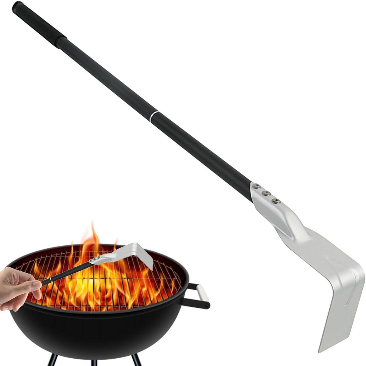 Pizza Oven Ash Rake - Schoffel Asschep - Oven Schoonmaken - Verlengd Handvat - 67 cm - Zwart