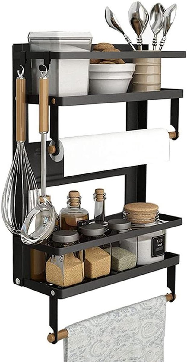 Koelkastrek - Keukenrek - Keuken organiseren - Magnetische montage - 40 x 30 cm - Zwart